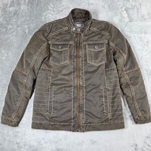 Buckle BKE Jacket Mens Small Brown Antique Washed Bomber Quilt Lined Coat